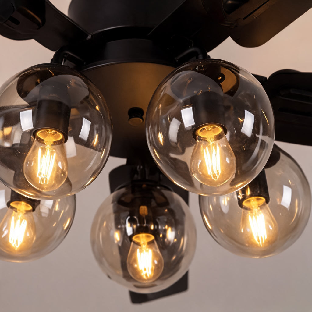 Industrial Black Ceiling Fan Light Flush Mount Metal Adjustable LED 52 Inch 60W | ribuella