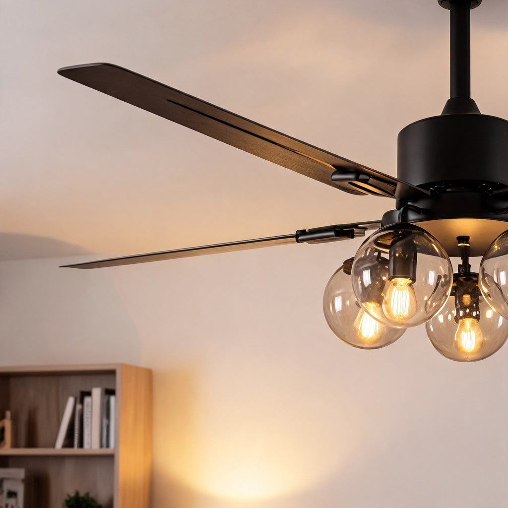 Industrial Black Ceiling Fan Light Flush Mount Metal Adjustable LED 52 Inch 60W | ribuella