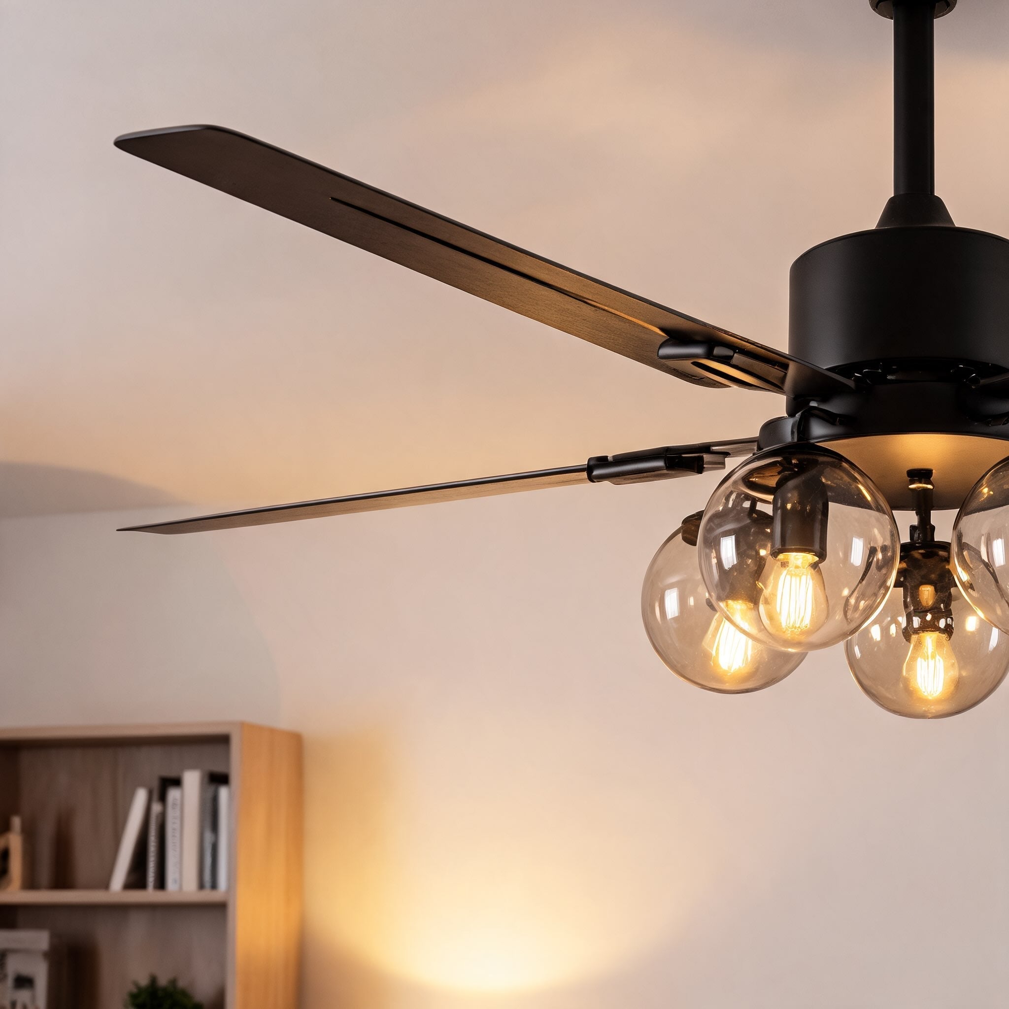 Industrial Black Ceiling Fan Light Flush Mount Metal Adjustable LED 52 Inch 60W | ribuella