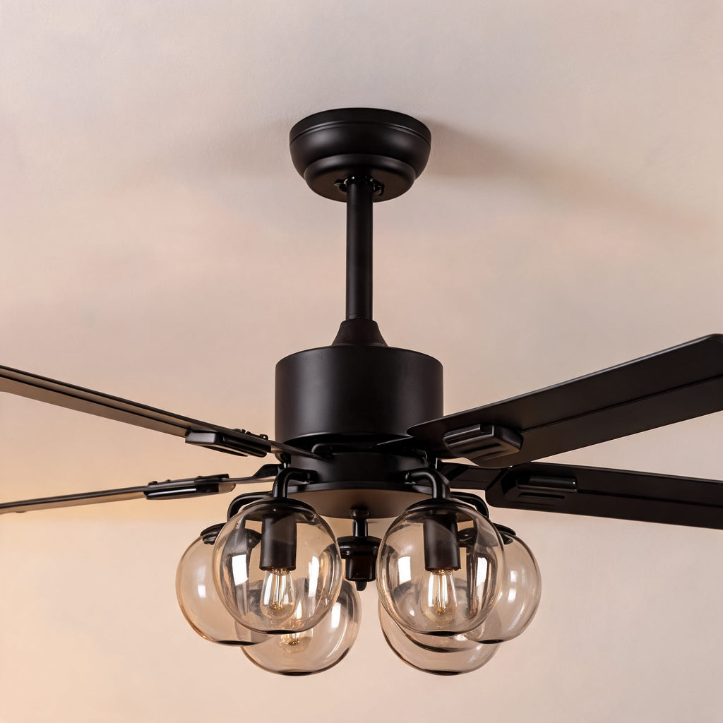 Industrial Black Ceiling Fan Light Flush Mount Metal Adjustable LED 52 Inch 60W | ribuella