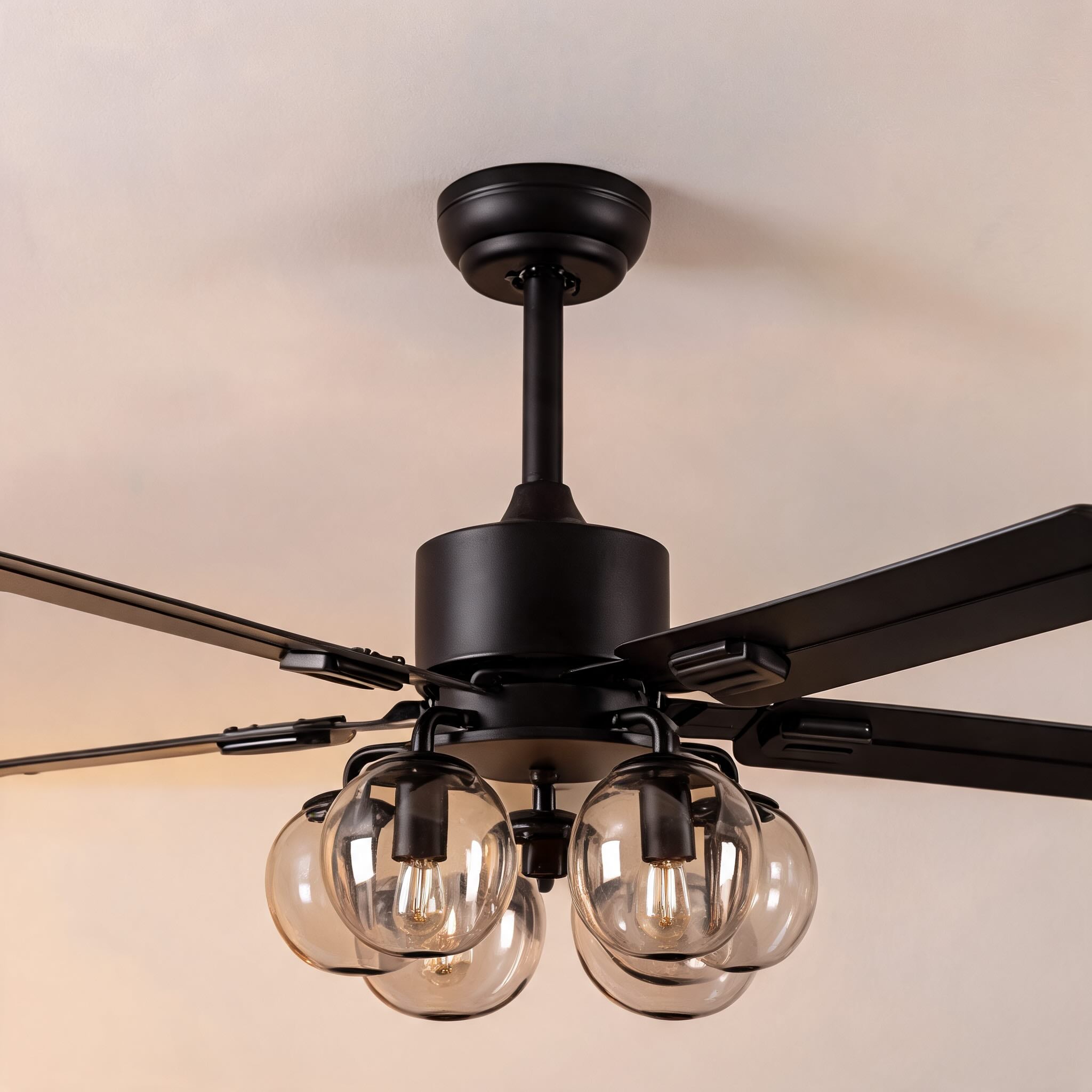 Industrial Black Ceiling Fan Light Flush Mount Metal Adjustable LED 52 Inch 60W | ribuella