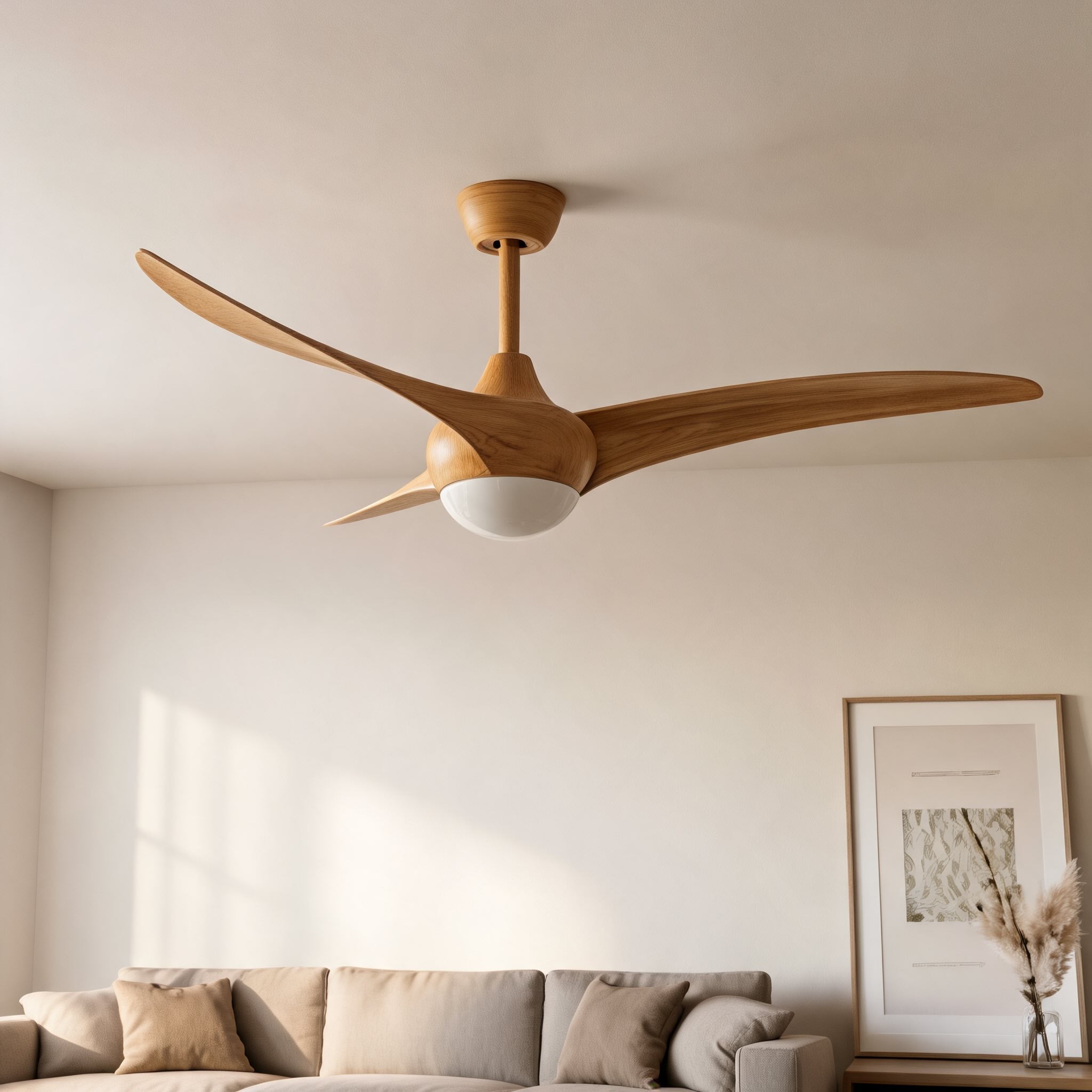 Contemporary 52 Inch Ceiling Fan with Lights Flush Mount Metal and Glass LED Dimmable DC Motor | ribuella