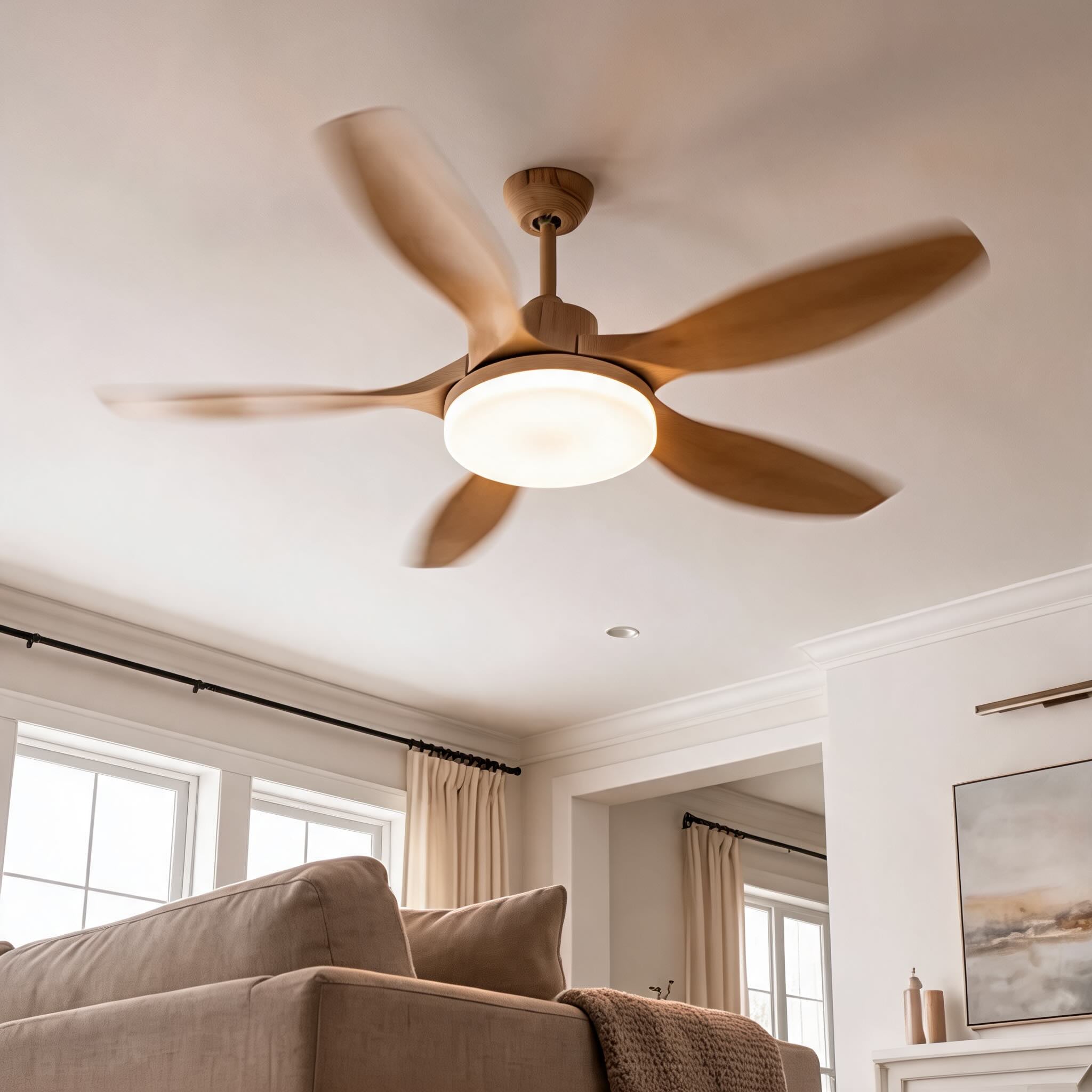 Moderne Deckenventilatorleuchte mit 5 Flügeln, flache Metallmontage, einstellbare LED mit Fernbedienung | ribuella