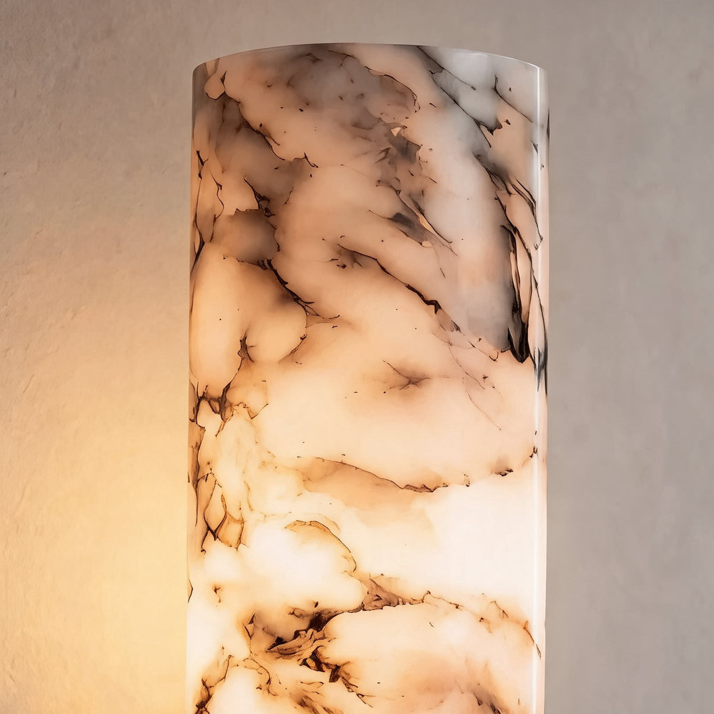 Contemporary Wall Light Wall Mounted Alabaster Cylinder Fluted Copper Base LED Sconce 38cm | ribuella