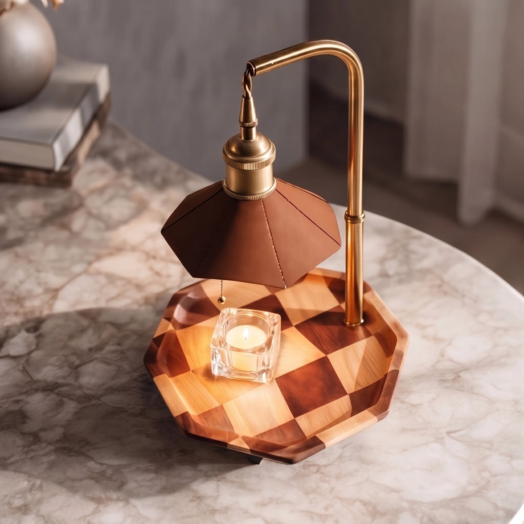 Modern Adjustable Candle Warmer Lamp Table Light Wood Brass Ambient LED Lighting | ribuella
