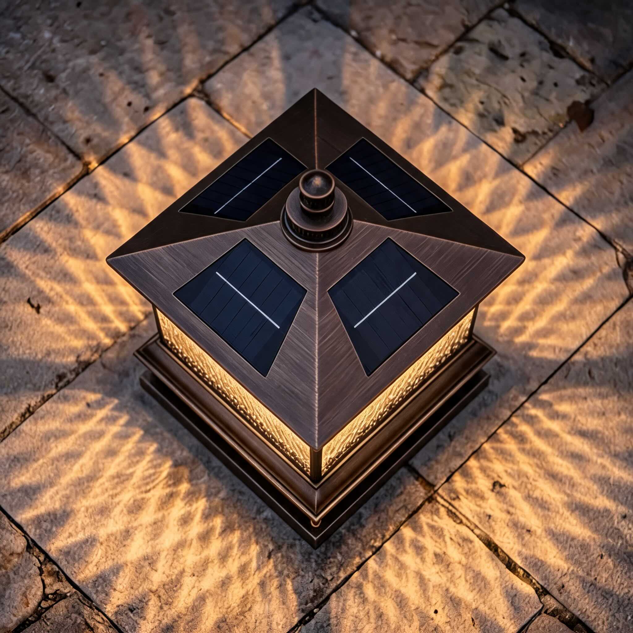 Moderne Solar-Gartenleuchten als Mastlampen aus Aluminium, LED, mit Fernbedienung und Diamantglas-Design | ribuella