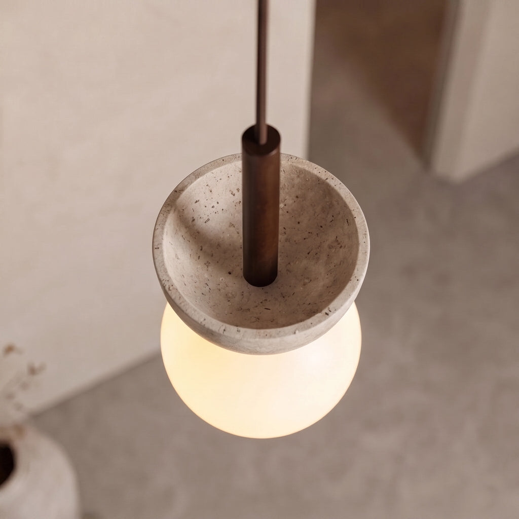 Lampada a sospensione nordica a LED compatta in travertino color crema per ambienti minimalisti | ribuella