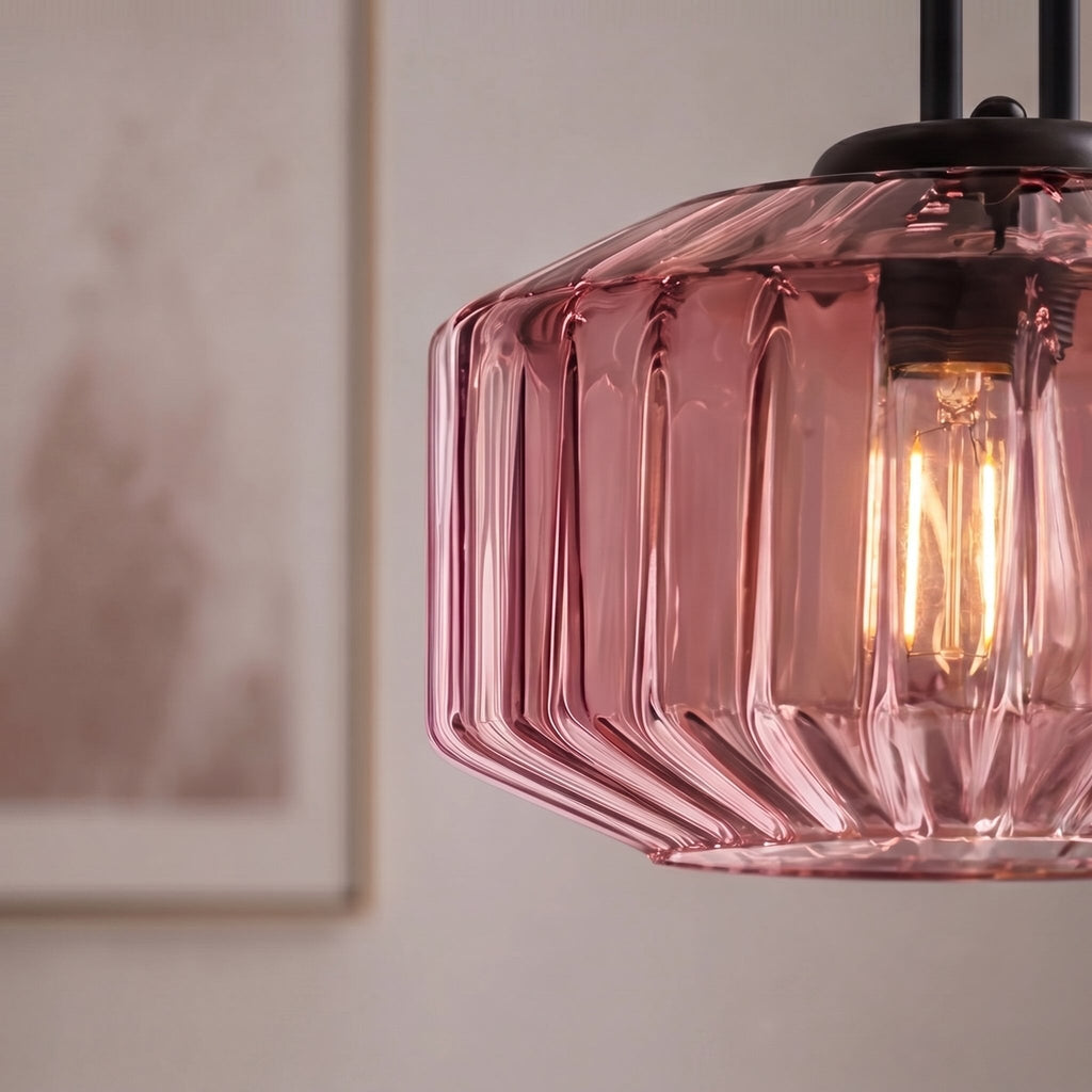 Modern Nordic Pendant Light Adjustable Hanging Glass Shade Iron Construction E27 Compatible | ribuella
