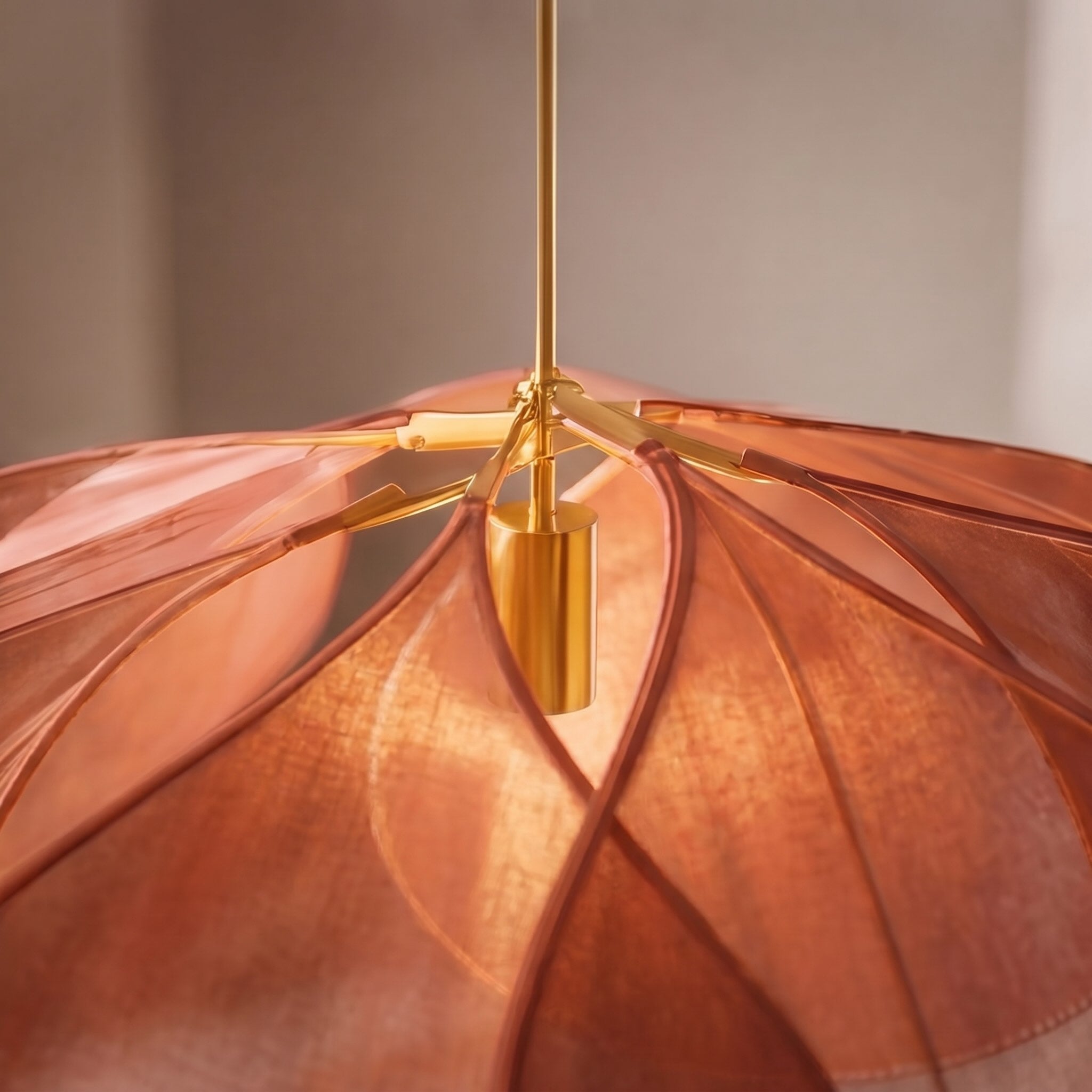 Moderní závěsná lampa ve tvaru květu, nastavitelné textilní stínidlo, kov, kompatibilní s LED žárovkou E27 | ribuella