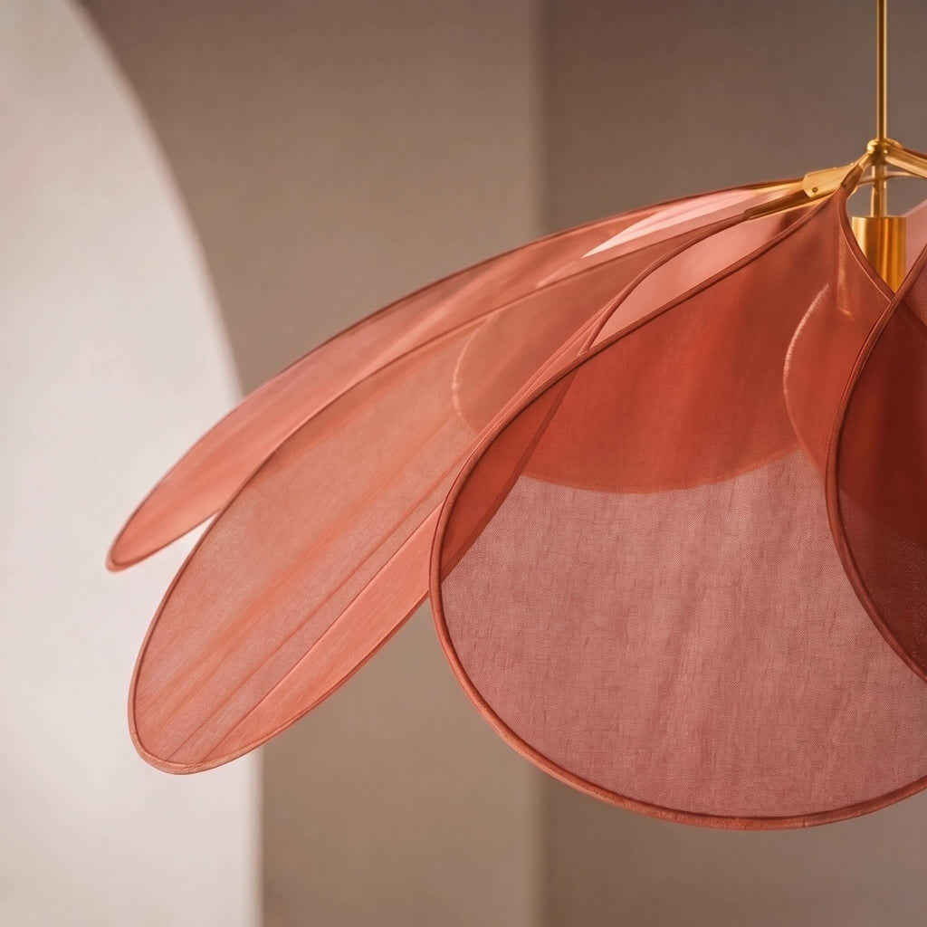 Moderní závěsná lampa ve tvaru květu, nastavitelné textilní stínidlo, kov, kompatibilní s LED žárovkou E27 | ribuella