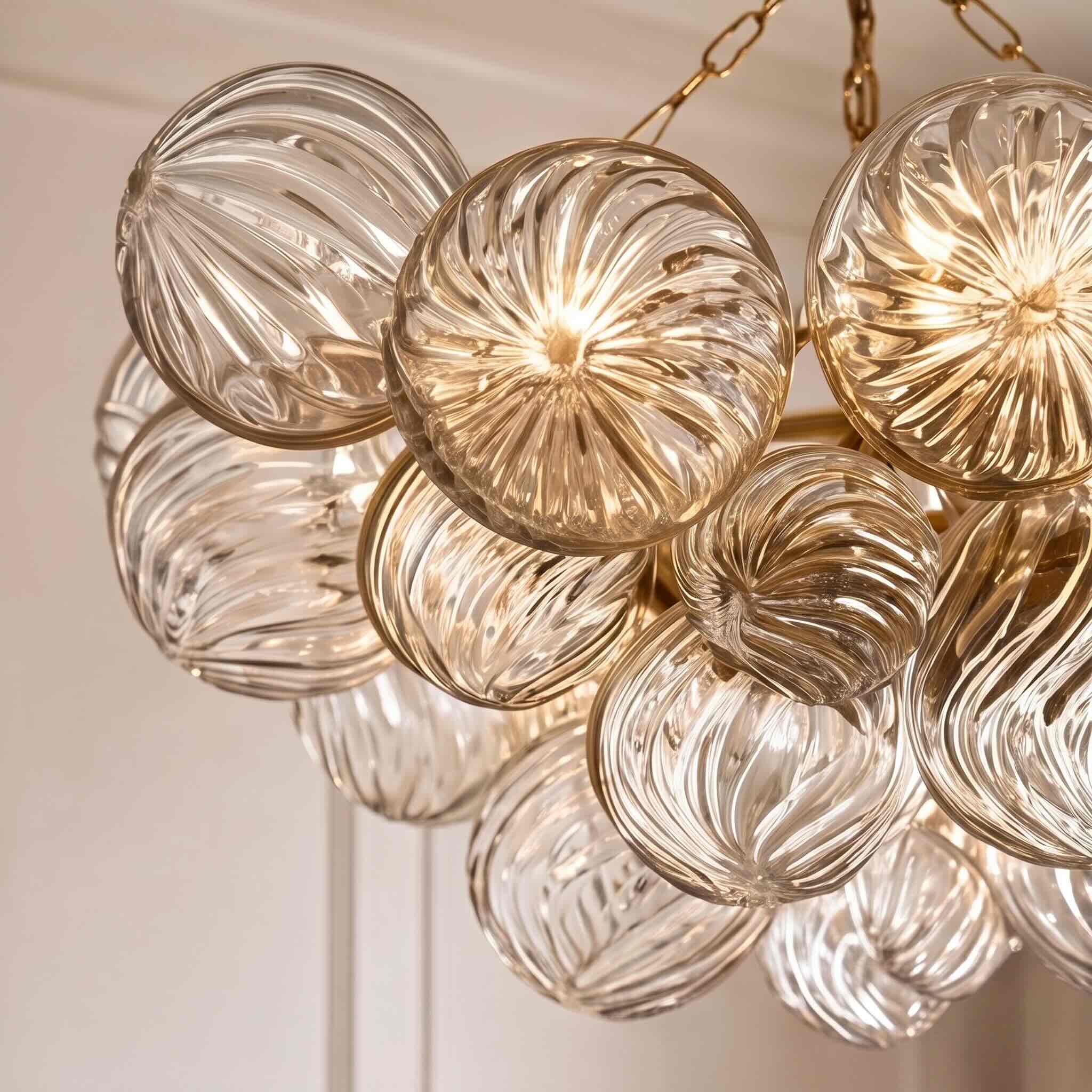Moderne Hängeleuchte aus Glas mit verstellbarem Kupferrahmen, warmweißen Leuchtmitteln, 4-flammig/10-flammig | ribuella