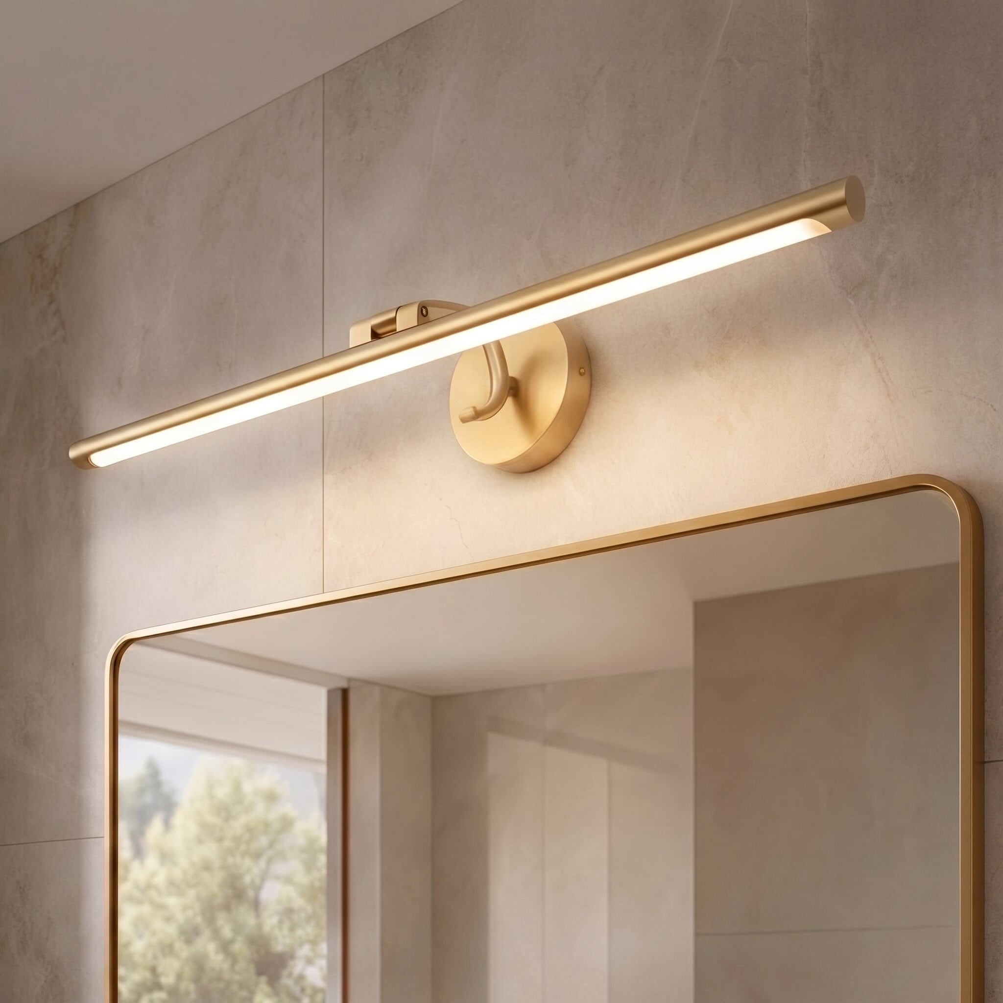 Modern Minimalist Wall Sconce Light Wall Mounted Copper Acrylic LED Bathroom Vanity Lamp | ribuella