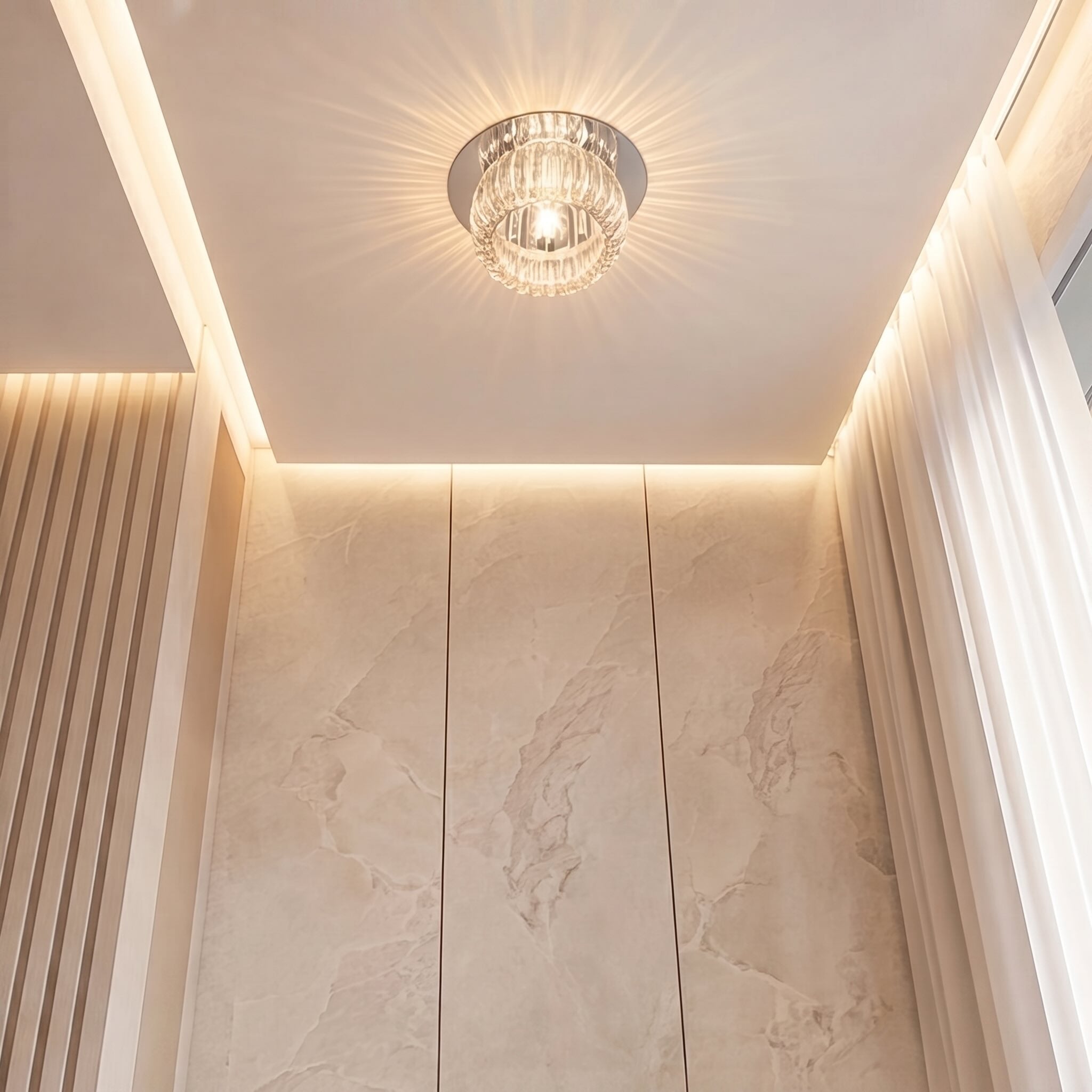 Modern Geometric Flush Mount Ceiling Light Metal Crystal LED Fixture for Ambient Illumination | ribuella