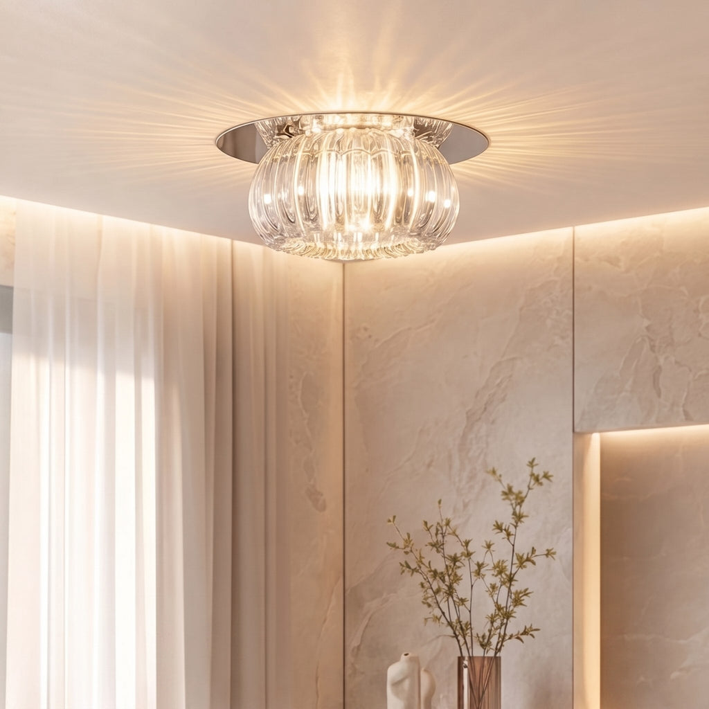 Modern Geometric Flush Mount Ceiling Light Metal Crystal LED Fixture for Ambient Illumination | ribuella
