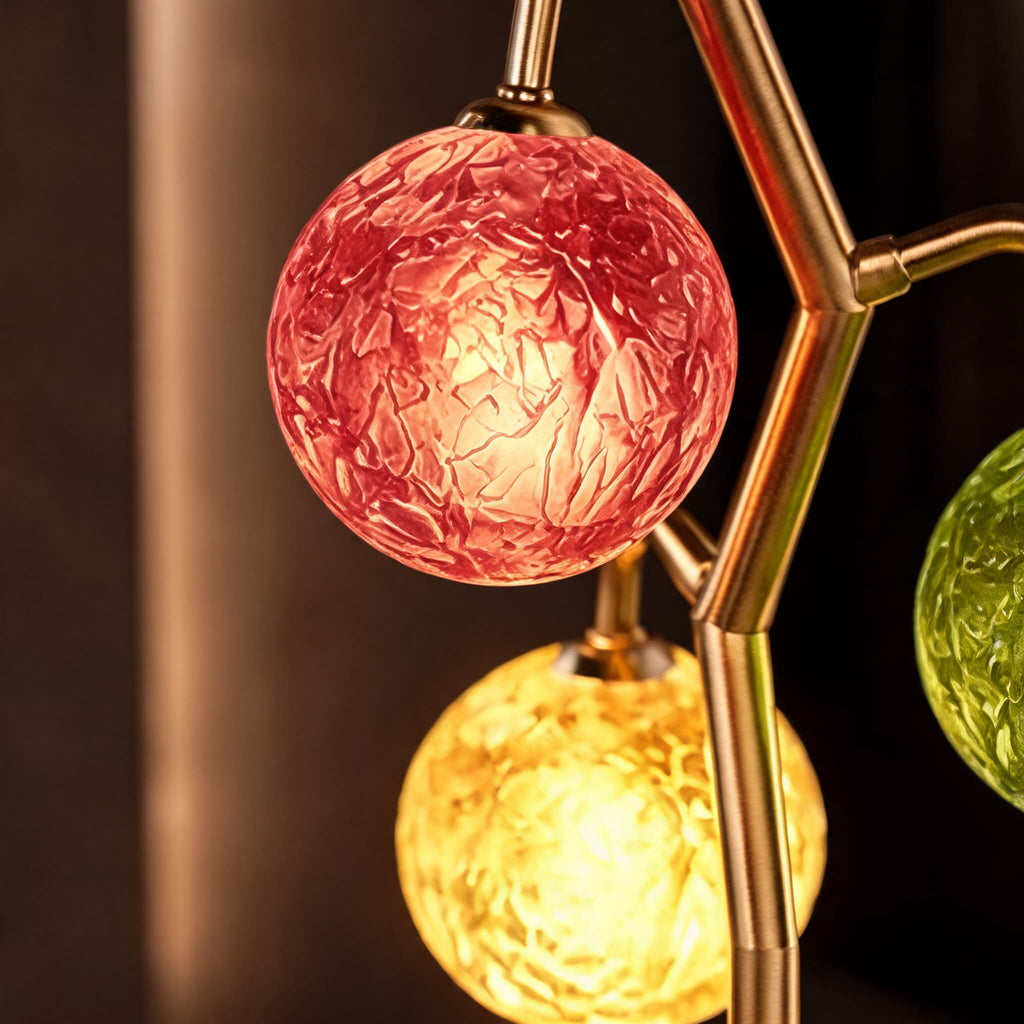 French Style Three-Head Table Lamp with Colored Glass Shades and Walnut Metal Base LED 7W | ribuella