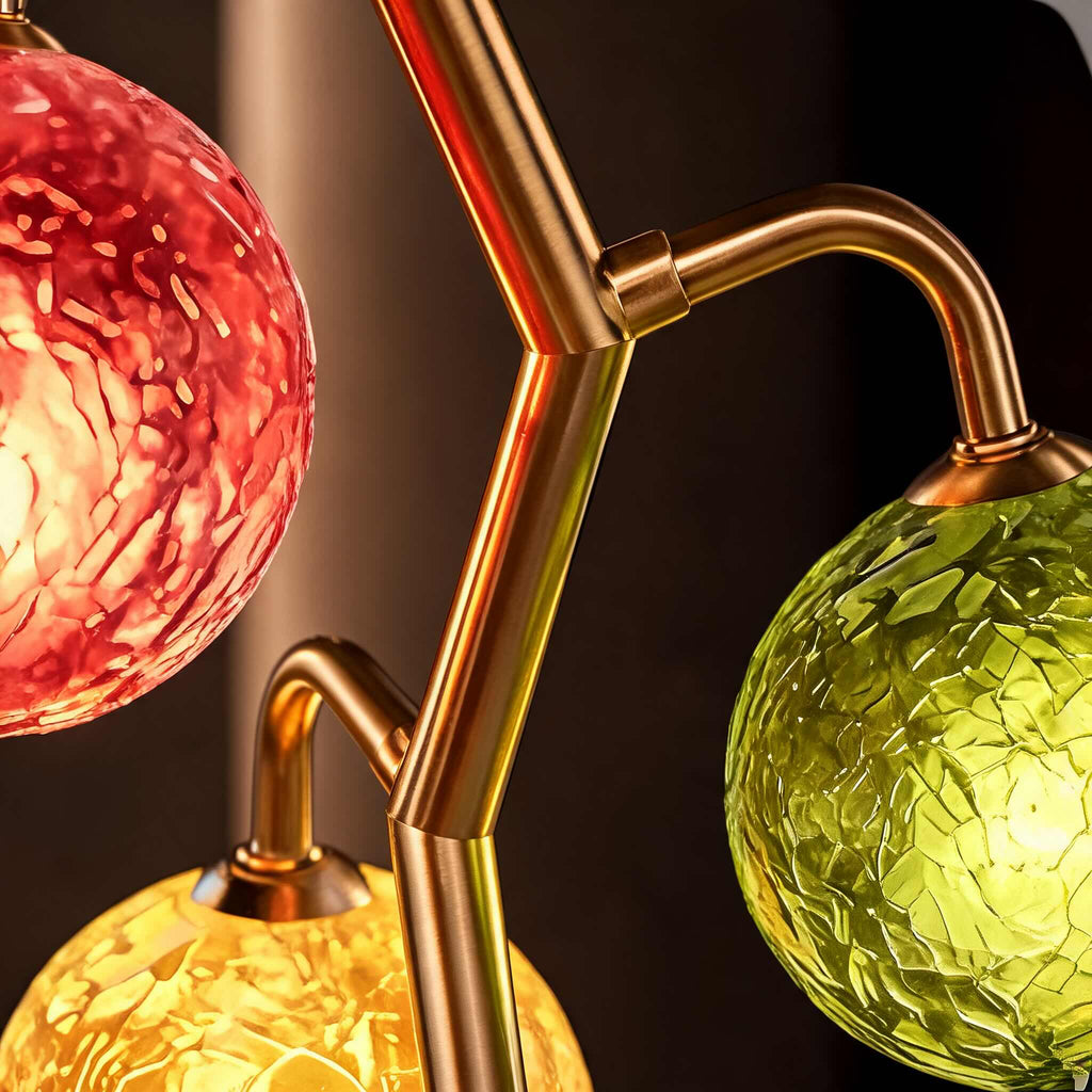 French Style Three-Head Table Lamp with Colored Glass Shades and Walnut Metal Base LED 7W | ribuella