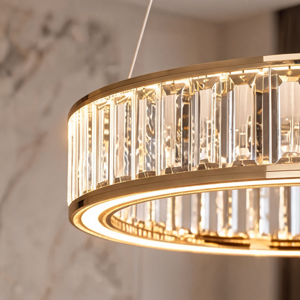 Modern Crystal Chandelier Hanging Light Adjustable LED Gold Aluminum Frame Three-Color Dimming | ribuella