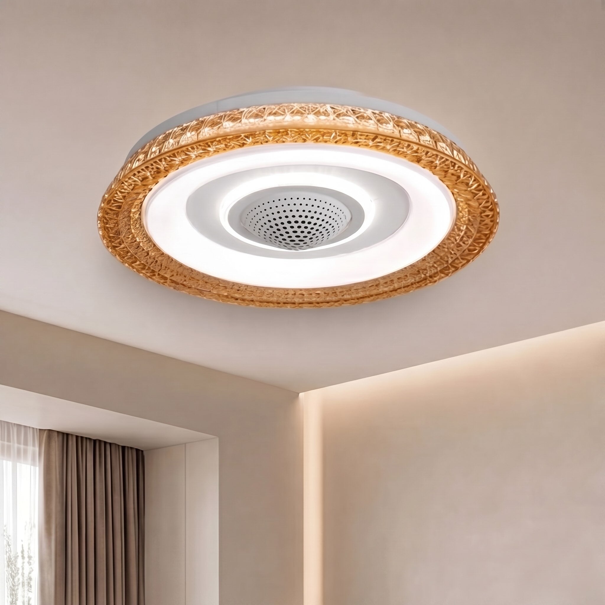 Modern Bladeless Ceiling Fan Flush Mount Acrylic Shade LED Dimmable 6-Speed Indoor Air Purifier | ribuella