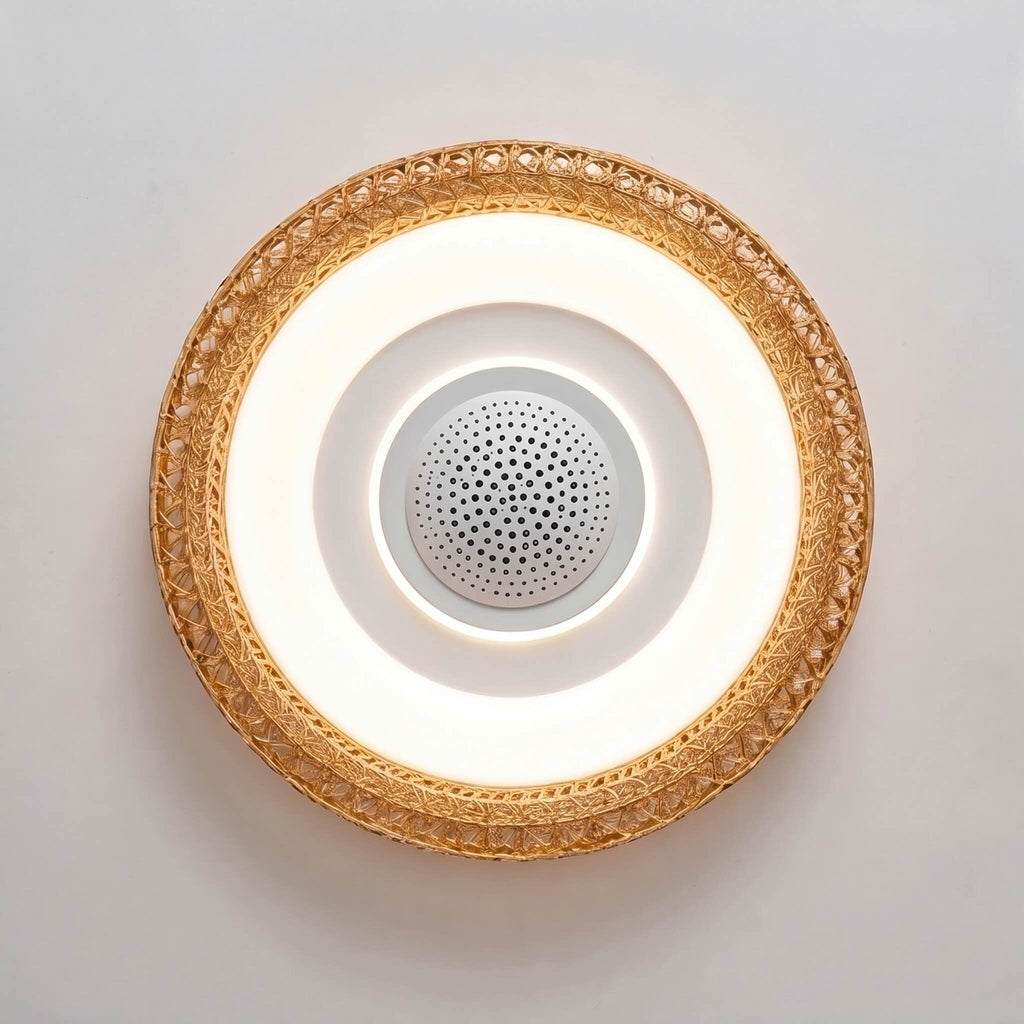 Modern Bladeless Ceiling Fan Flush Mount Acrylic Shade LED Dimmable 6-Speed Indoor Air Purifier | ribuella