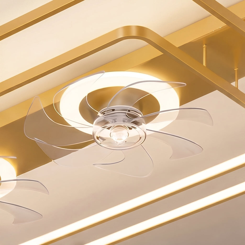 Modern Ceiling Fan Flush Mount with Iron Frame Acrylic Shade LED Dimmable for Indoor Use | ribuella