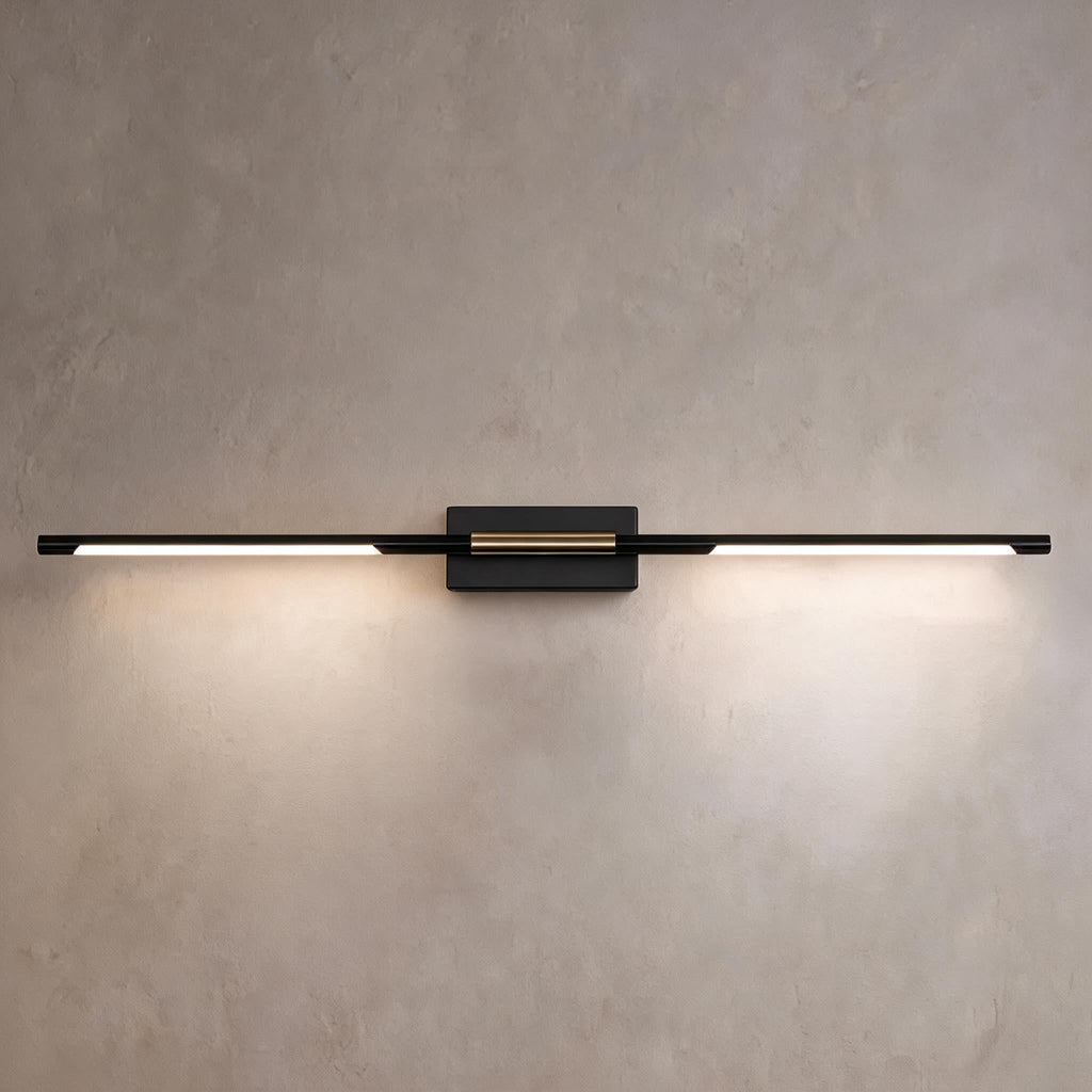 Barre lumineuse moderne pour meuble de salle de bains, fixation murale, structure noire en acrylique avec LED pour un éclairage doux | ribuella
