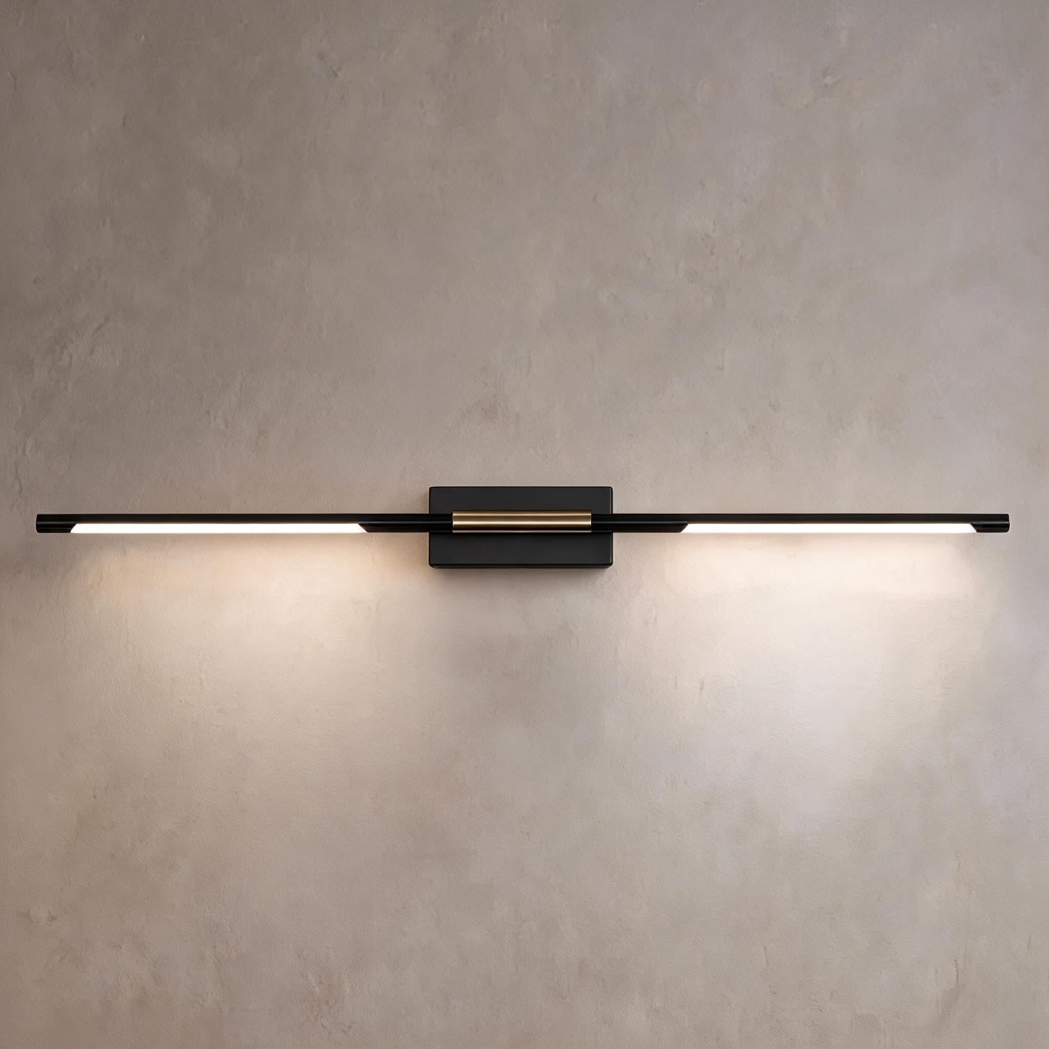 Barre lumineuse moderne pour meuble de salle de bains, fixation murale, structure noire en acrylique avec LED pour un éclairage doux | ribuella