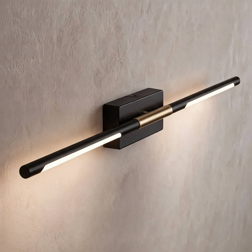 Barre lumineuse moderne pour meuble de salle de bains, fixation murale, structure noire en acrylique avec LED pour un éclairage doux | ribuella