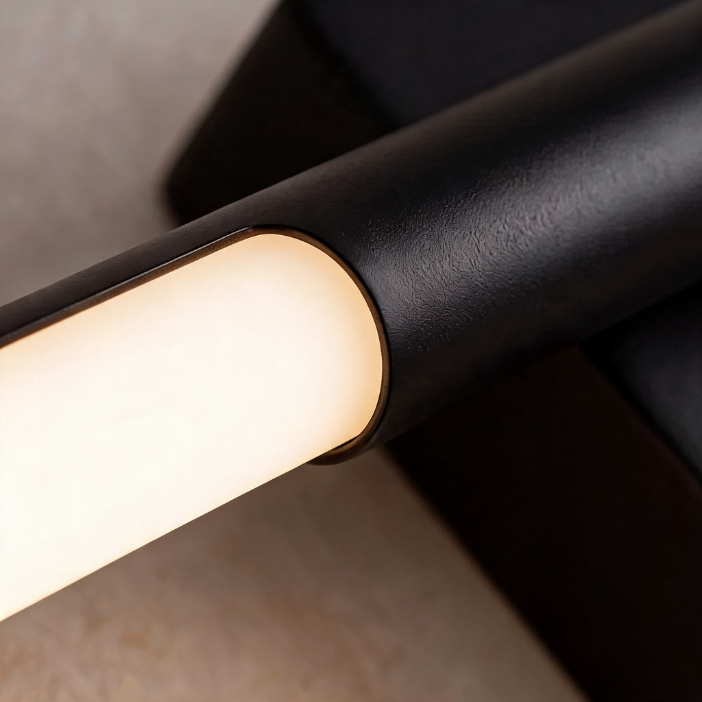 Barre lumineuse moderne pour meuble de salle de bains, fixation murale, structure noire en acrylique avec LED pour un éclairage doux | ribuella