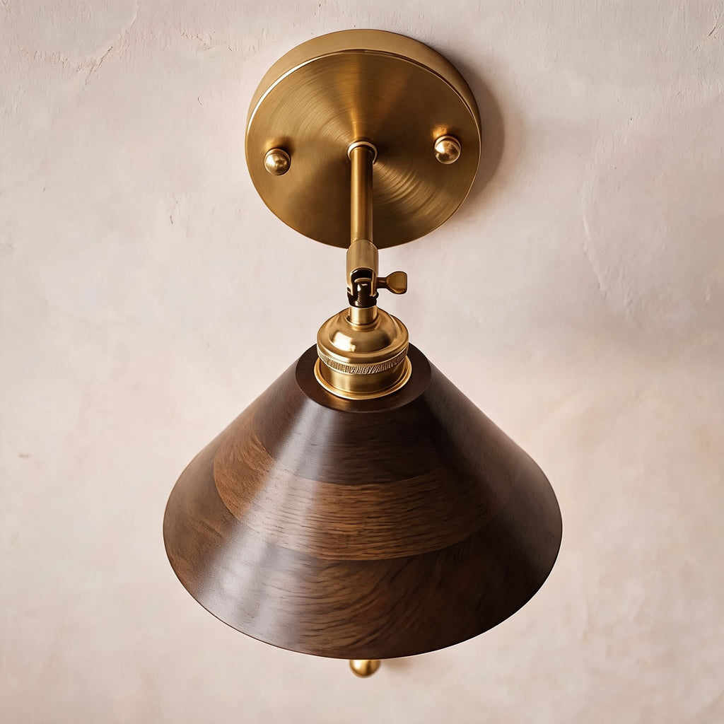 Rustieke houten wandlamp, verstelbare messing armatuur, E26/E27-fitting, max. 40 W | ribuella