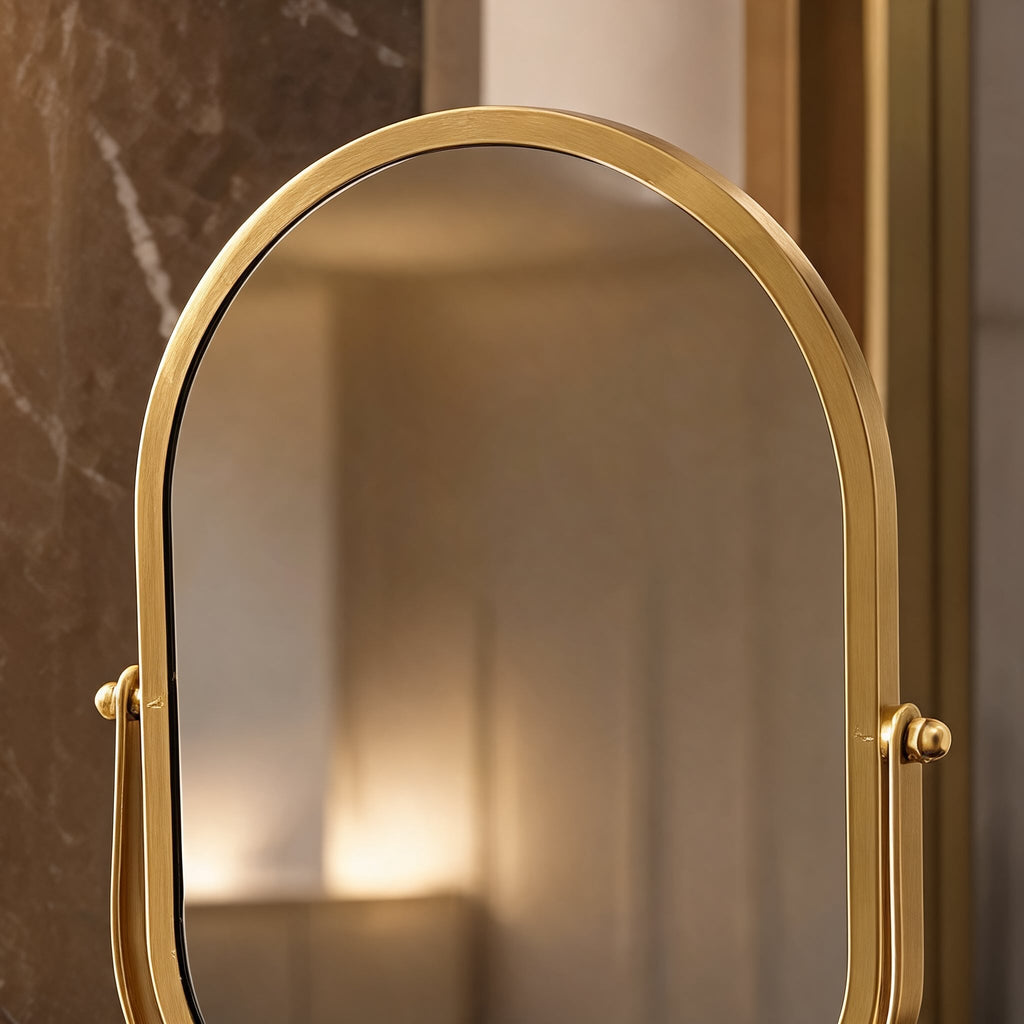 Modern Oval Makeup Mirror 360° Rotating Desktop Stand Wrought Iron Frame with HD Glass | ribuella