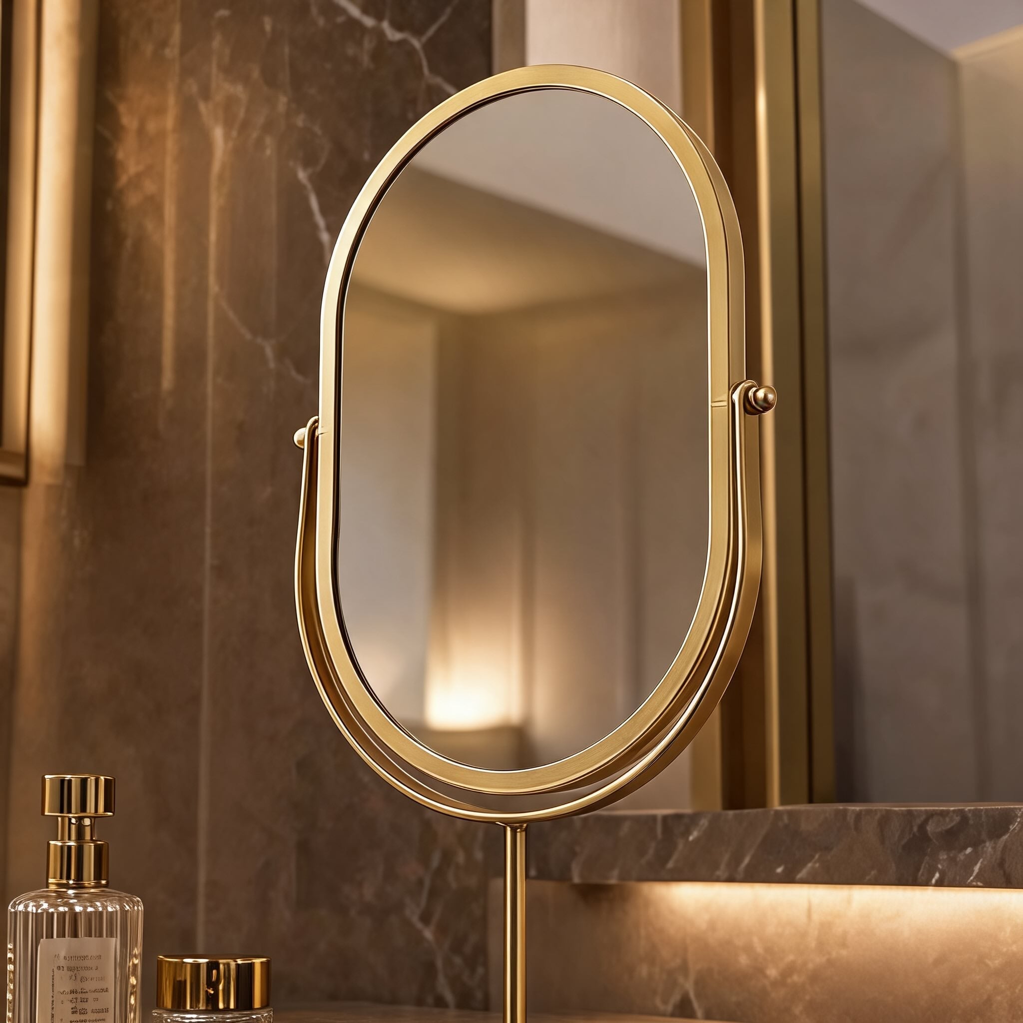 Modern Oval Makeup Mirror 360° Rotating Desktop Stand Wrought Iron Frame with HD Glass | ribuella