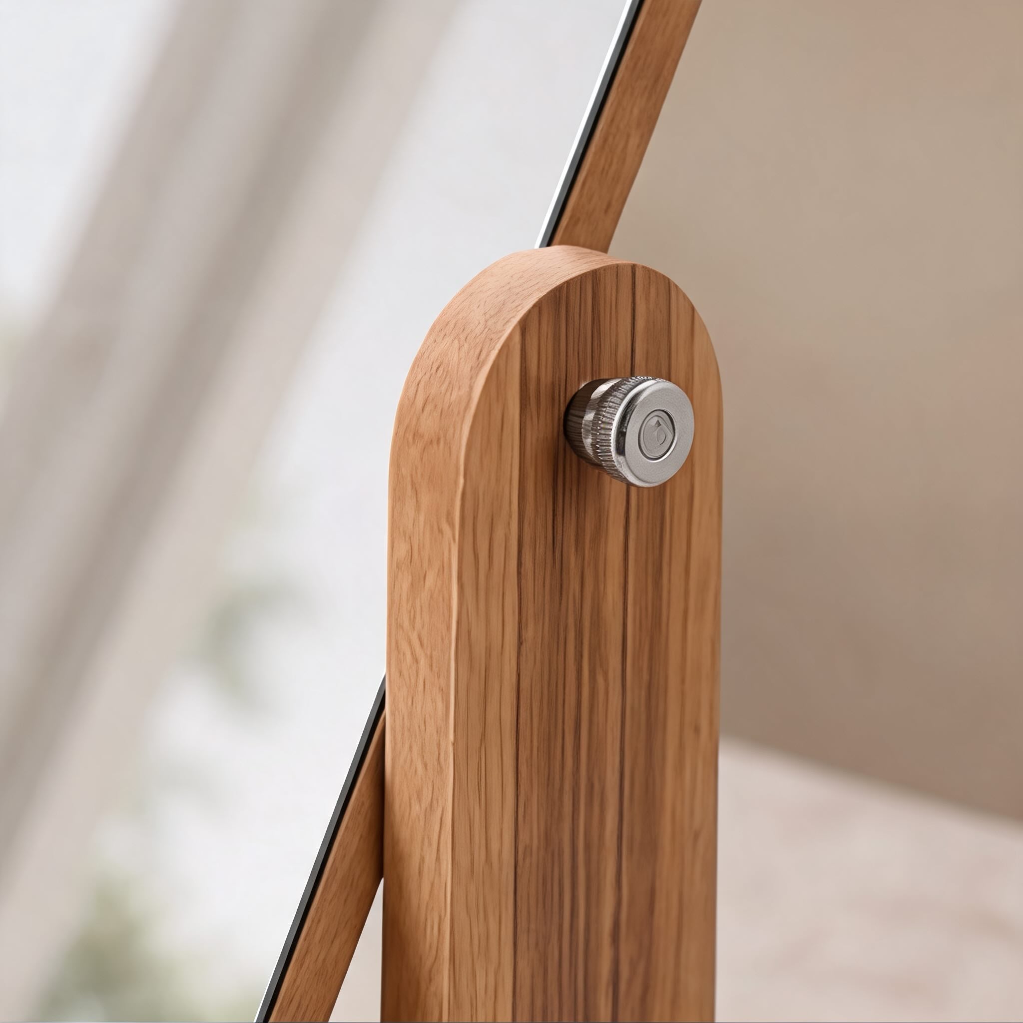 Moderne makeup-spejl i træ med 360° drejefunktion, kompakt design og solid base til brug ved sminkebordet | ribuella