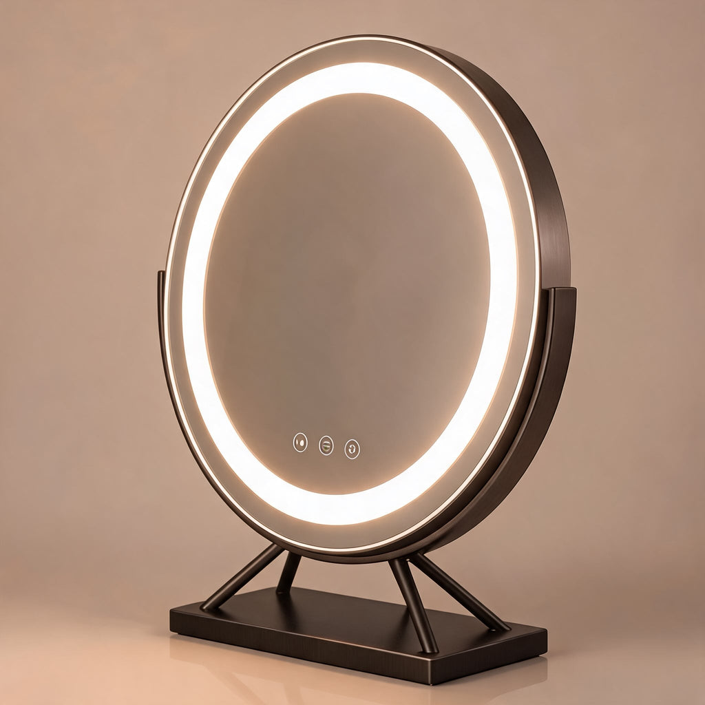 Dimmable Round Makeup Mirror with 15x Magnification and LED Lights for Vanity Desktop Use | ribuella