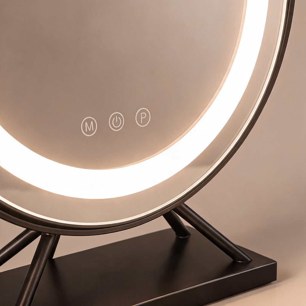 Dimmable Round Makeup Mirror with 15x Magnification and LED Lights for Vanity Desktop Use | ribuella