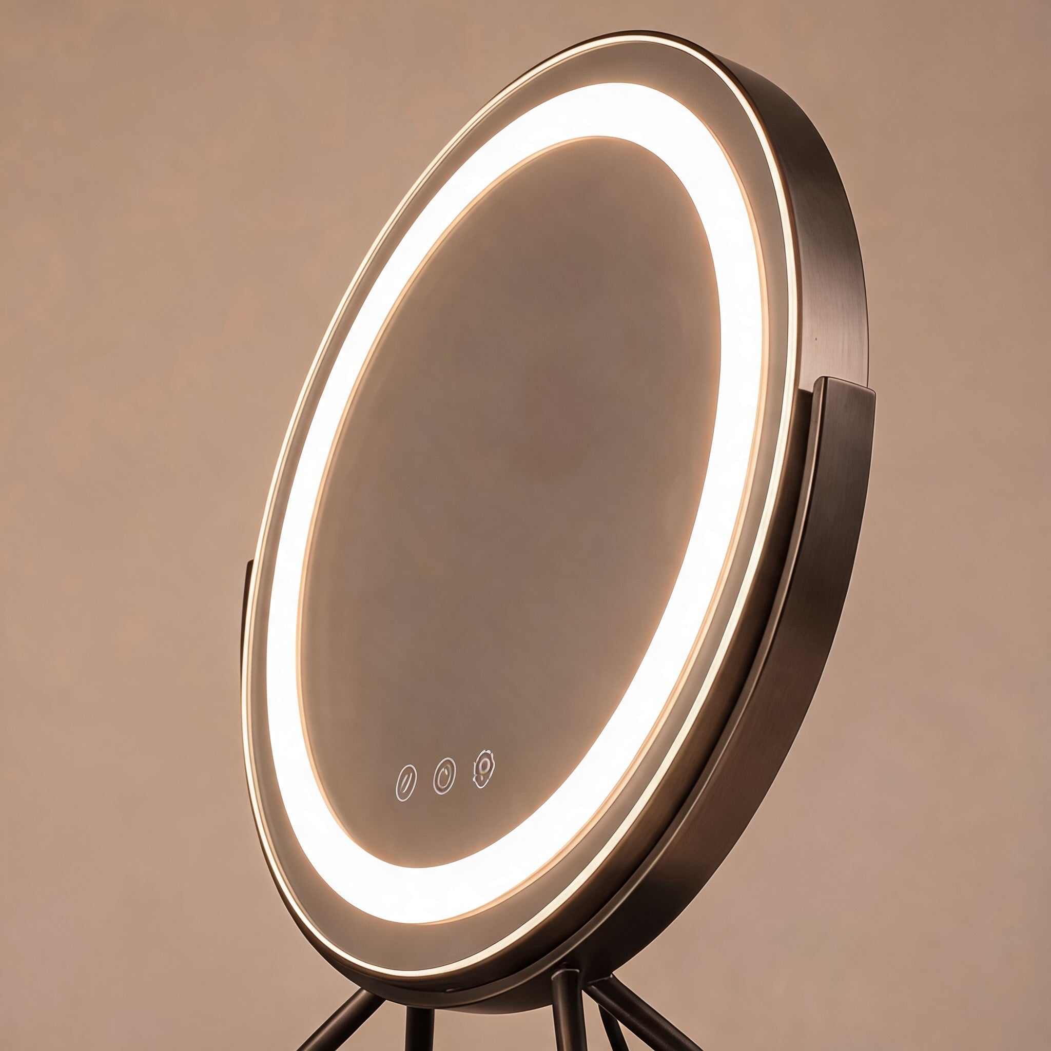 Dimmable Round Makeup Mirror with 15x Magnification and LED Lights for Vanity Desktop Use | ribuella