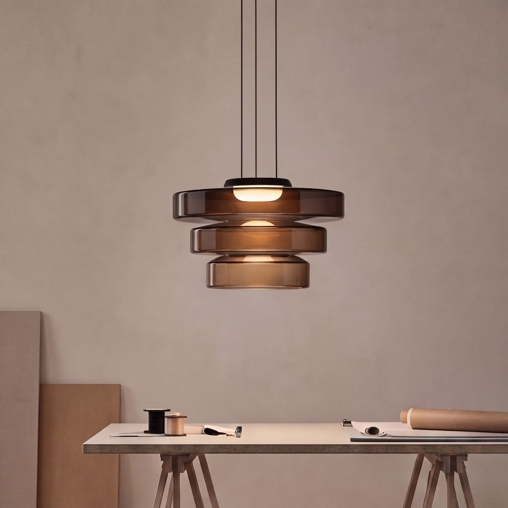 Modern Glass Pendant Light Hanging Fixture with Adjustable Height Dimmable LED and Iron Finish | ribuella
