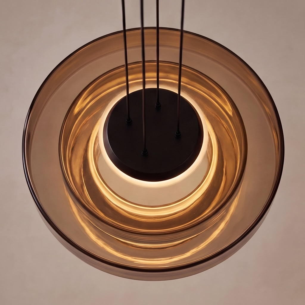 Modern Glass Pendant Light Hanging Fixture with Adjustable Height Dimmable LED and Iron Finish | ribuella