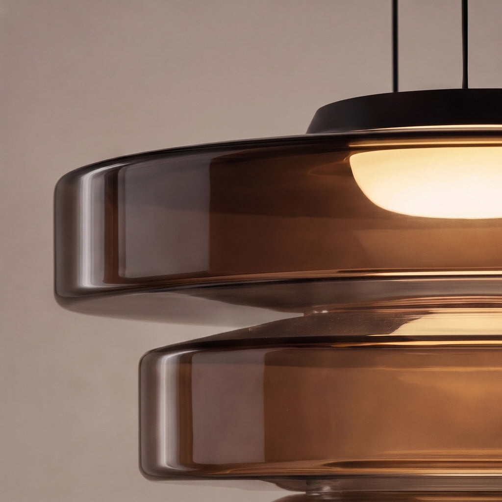 Modern Glass Pendant Light Hanging Fixture with Adjustable Height Dimmable LED and Iron Finish | ribuella