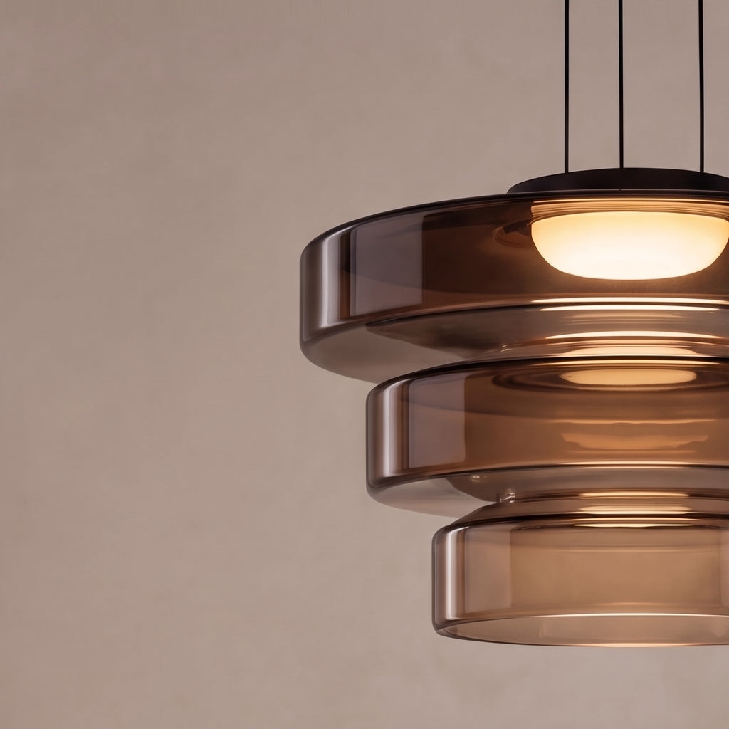Modern Glass Pendant Light Hanging Fixture with Adjustable Height Dimmable LED and Iron Finish | ribuella