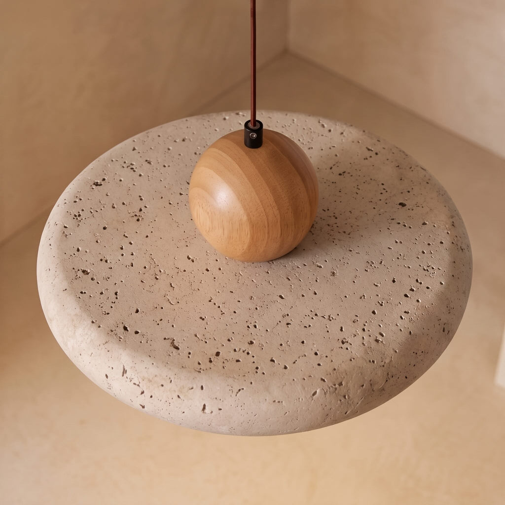 Modern Pendant Lamp Hanging Travertine Stone Finish LED Kitchen Pendant Lighting 30cm | ribuella