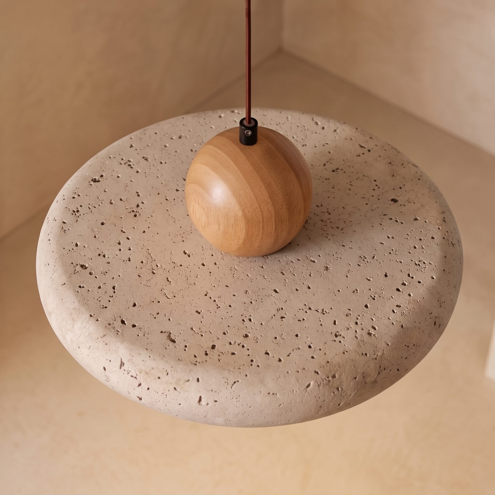 Modern Pendant Lamp Hanging Travertine Stone Finish LED Kitchen Pendant Lighting 30cm | ribuella