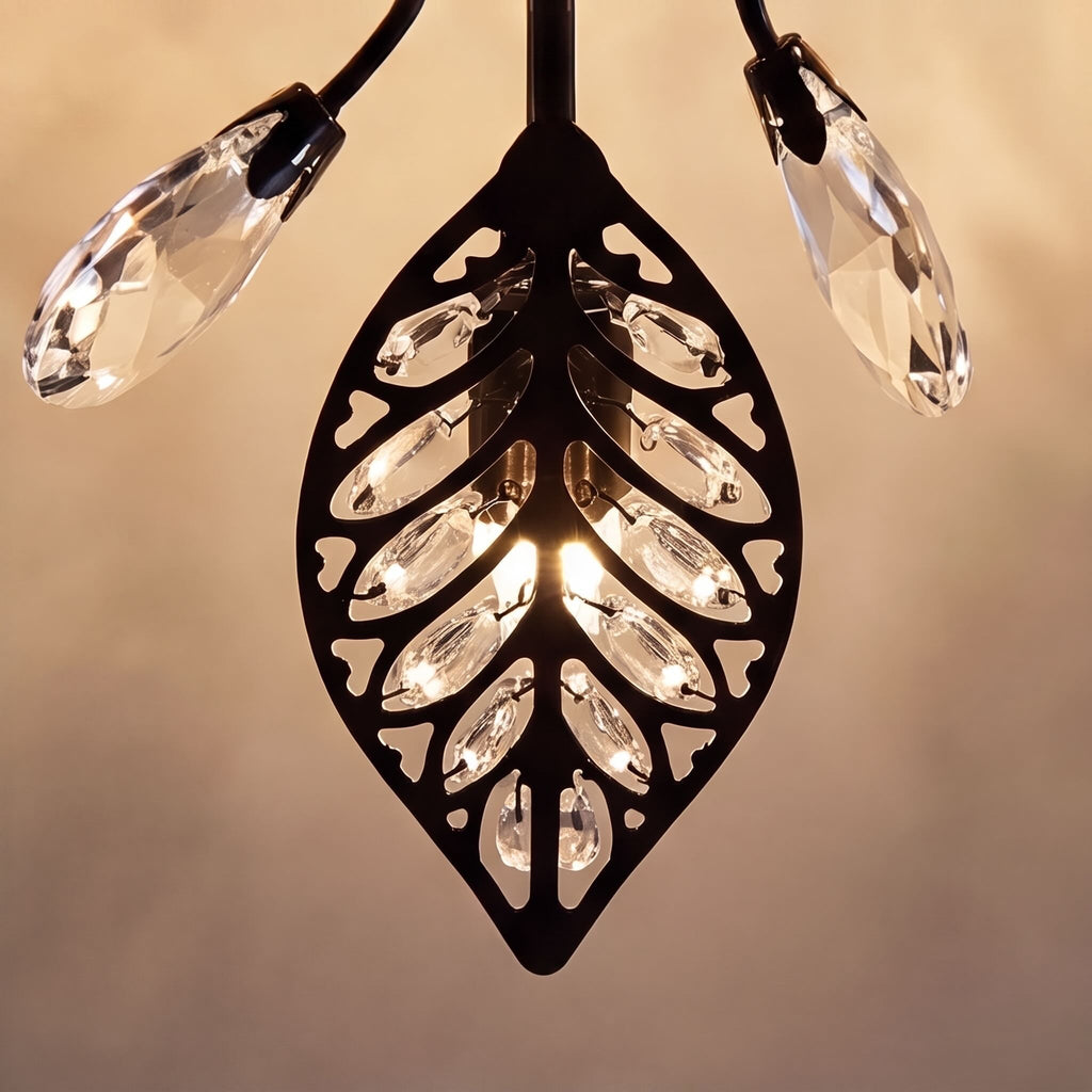 Modern Crystal Chandelier Semi-Flush Mount Iron 8-Light LED Fixture with Elegant Leaf Design | ribuella