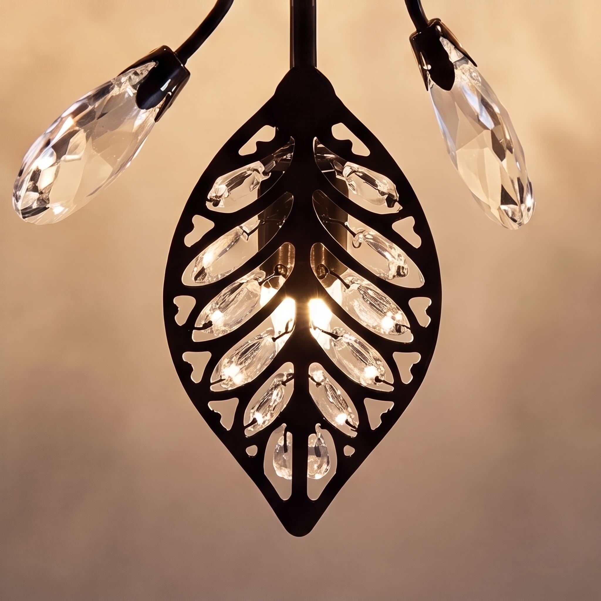 Modern Crystal Chandelier Semi-Flush Mount Iron 8-Light LED Fixture with Elegant Leaf Design | ribuella