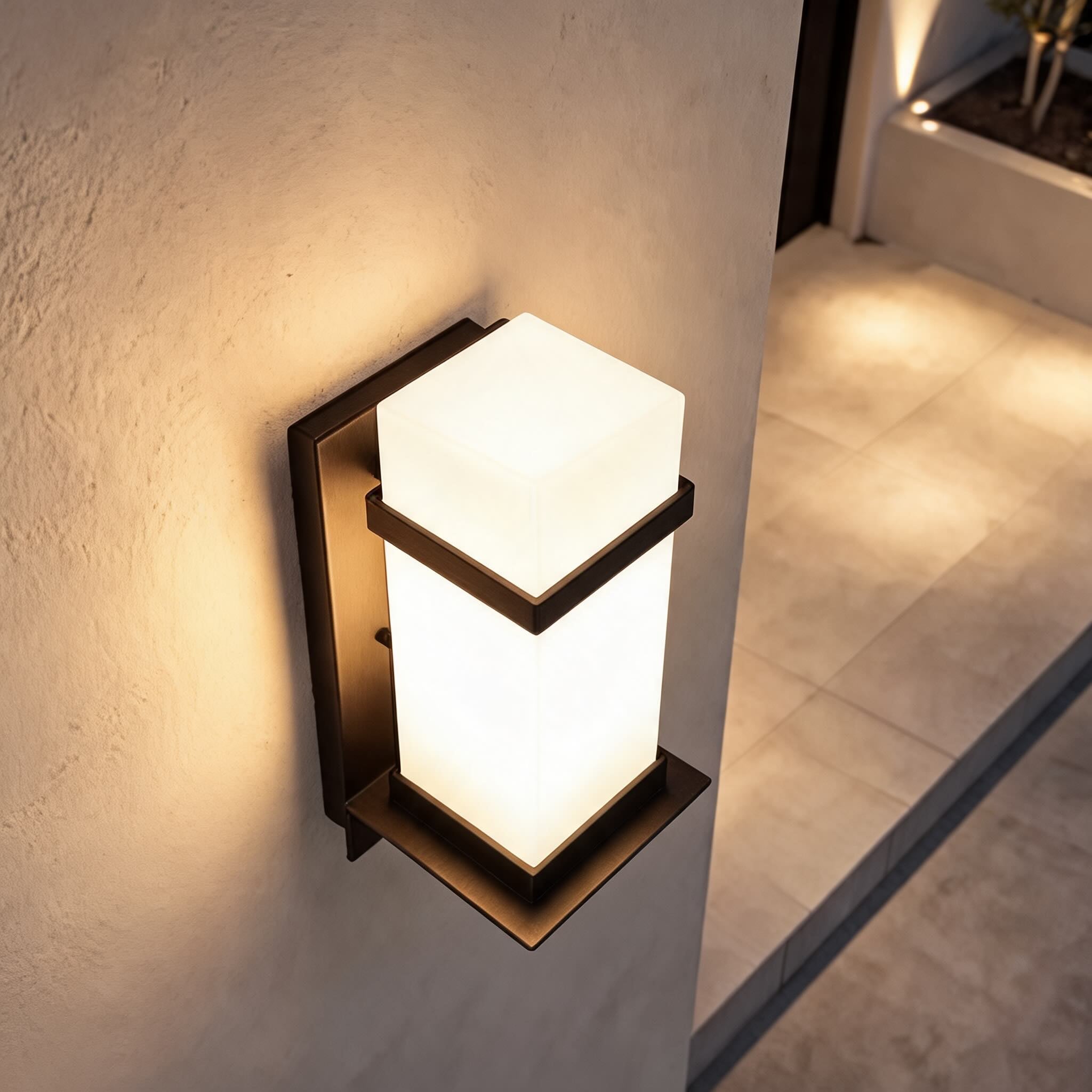 Contemporary Outdoor Wall Light Wall Mounted Metal Frame Glass Shade IP65 Waterproof LED | ribuella