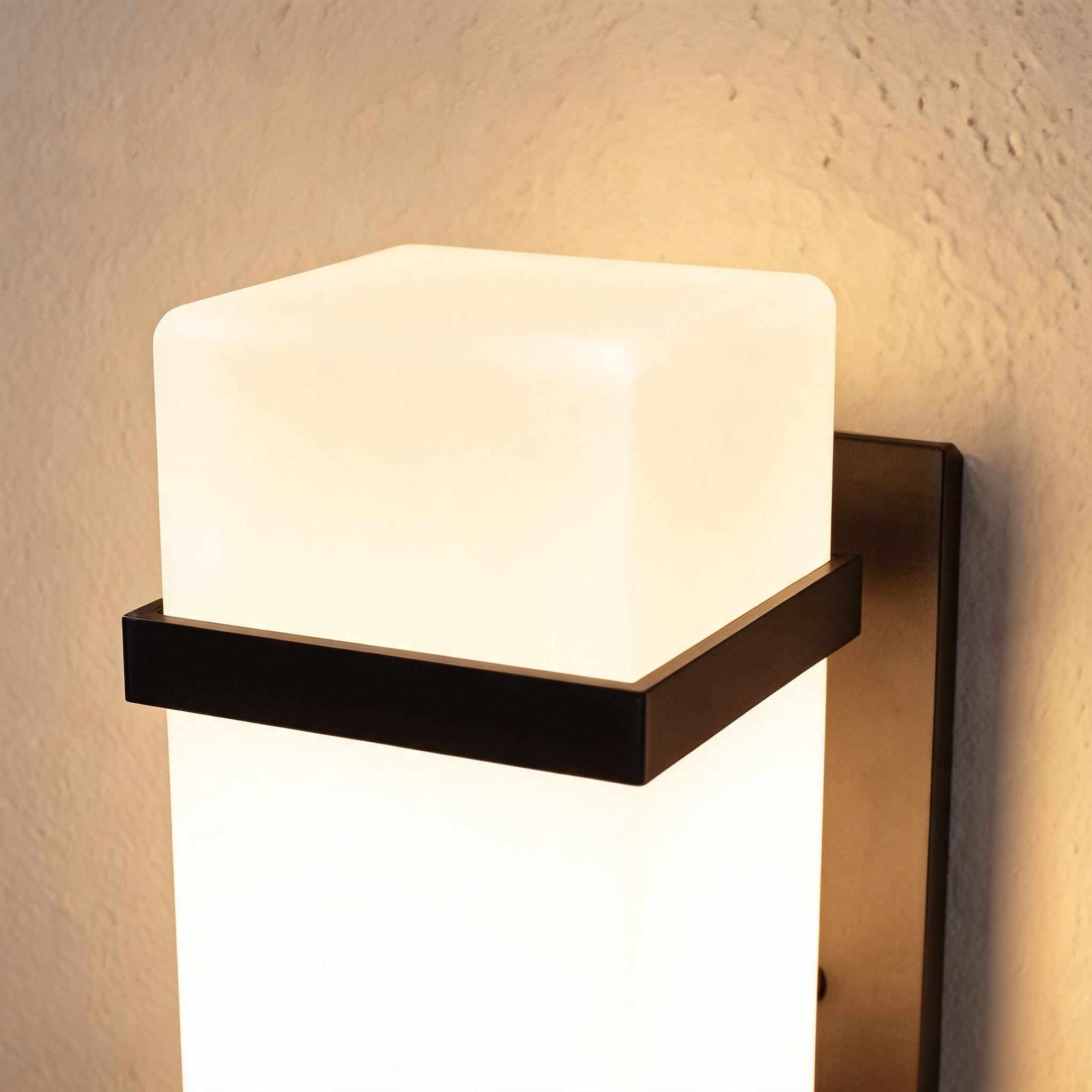 Contemporary Outdoor Wall Light Wall Mounted Metal Frame Glass Shade IP65 Waterproof LED | ribuella