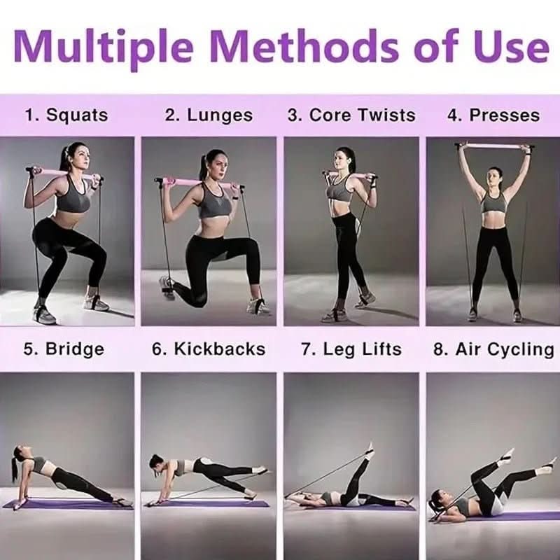 Portable Pilates Bar Kit - Two Piece Design Resistance Bands Foot Straps