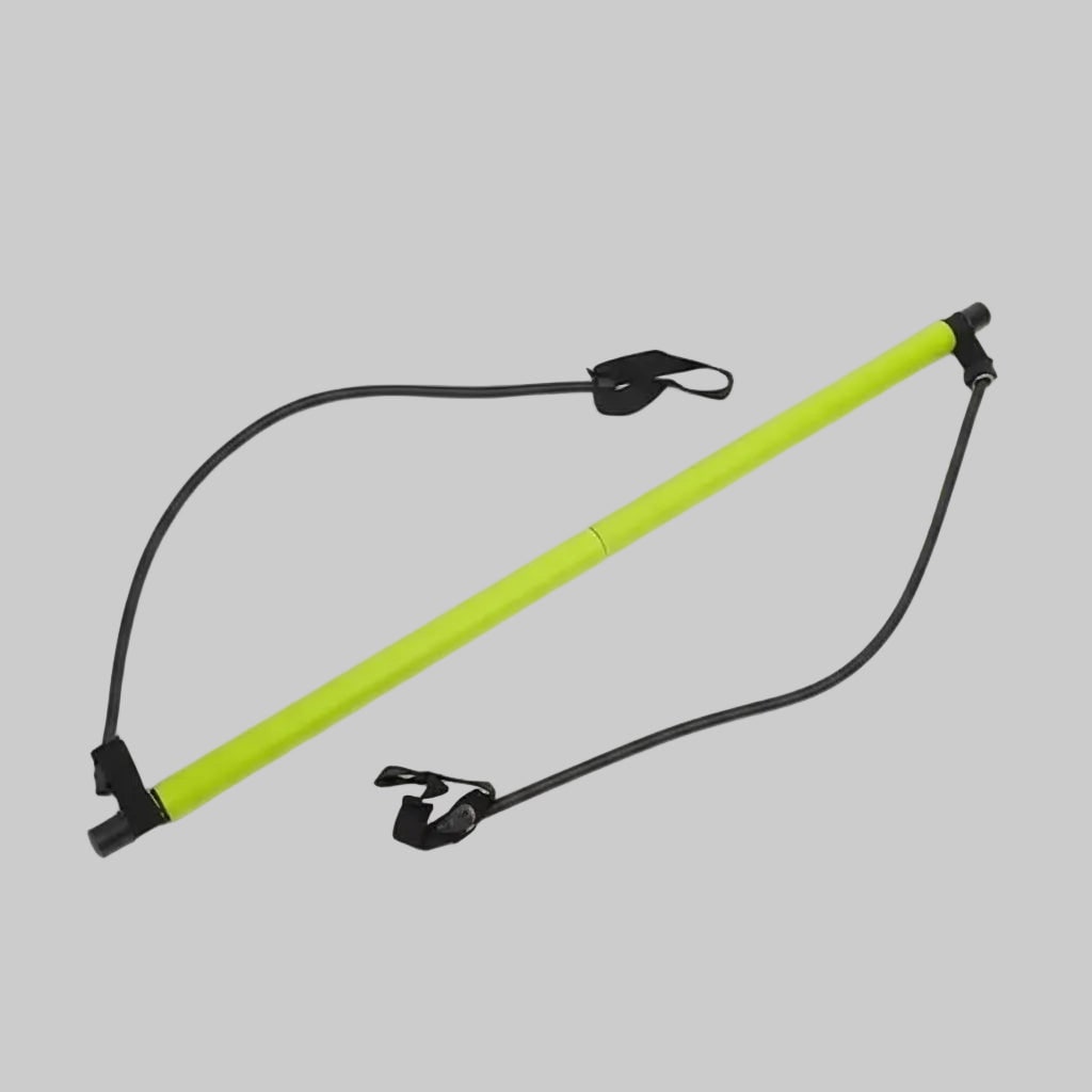 Kannettava pilates-tankosetti - kaksiosainen rakenne, vastusnauhat ja jalkahihnat