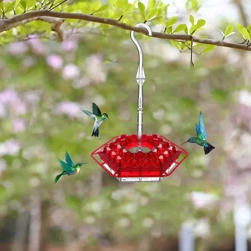 Hanging Hummingbird Feeder Multiple Perch Ports Plastic Nectar Container