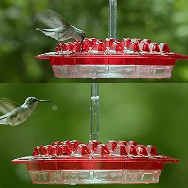 Wiszący karmnik dla kolibrów z wieloma miejscami do siedzenia i plastikowym pojemnikiem na nektar