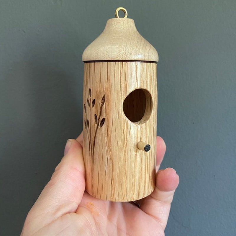 Mini Wooden Hummingbird Nesting Box - Carved Floral Hanging House